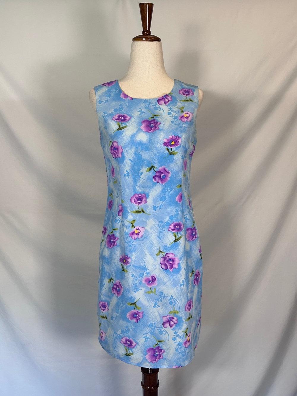 90s Vintage My Michelle Vintage Blue Sleeveless Floral Shift Dress